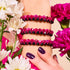 Quartz magenta et agate noire | Or rose | Bracelet double géométrie